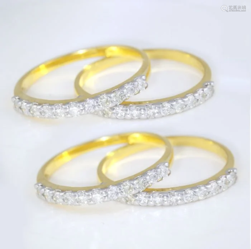 14 K / 585 Yellow Gold Set of 4 Diamond Band Rings