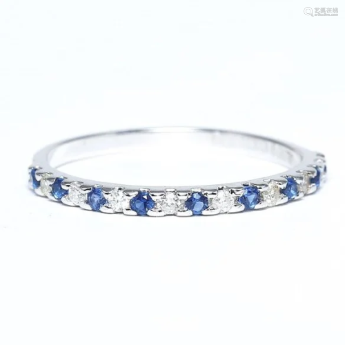 14 K / 585 White Gold Diamond and Blue Sapphire R…