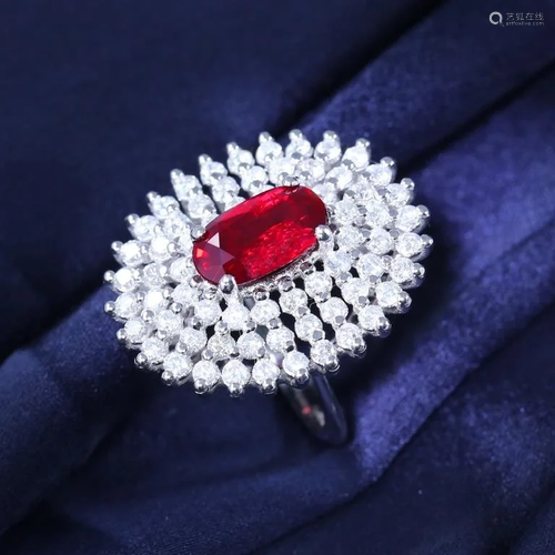 14 K / 585 Pigeon’s Blood Ruby (GRS) & Diamond …