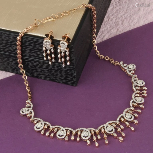 IGI Certified 14K Rose Gold Diamond Necklace & Ear…