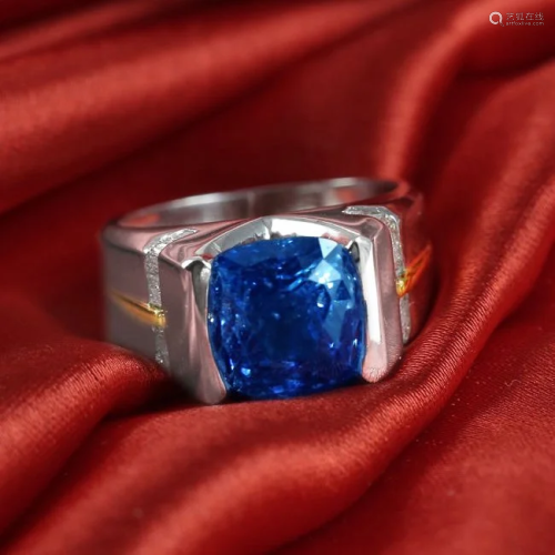 14K White Gold 7.50 ct. Blue Sapphire & Diamond …