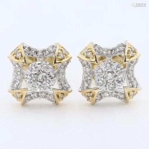 IGI Cert. 18 K Yellow Gold Diamond Earring Studs