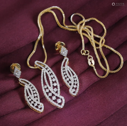 14 K IGI Cert. Yellow Gold Pendant Necklace & Earr…