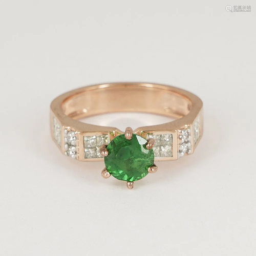 14 K Rose Gold Tsavorite Garnet & Diamond Ring