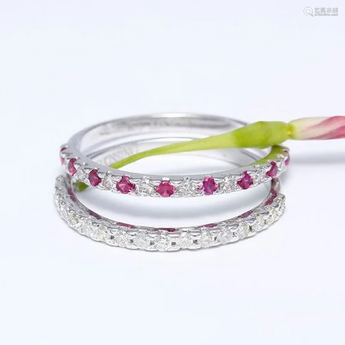 14 K / 585 White Gold Diamond and Ruby Ring Set