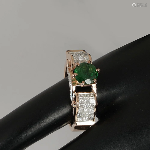 14 K Rose Gold Tsavorite Garnet & Diamond Ring