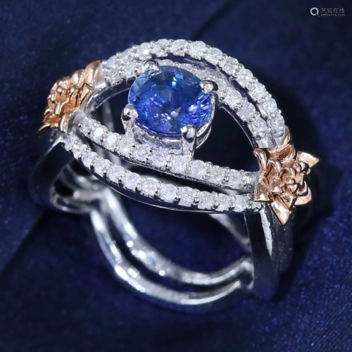 14 K White Gold GIA Cert. Blue Sapphire & Diamon…