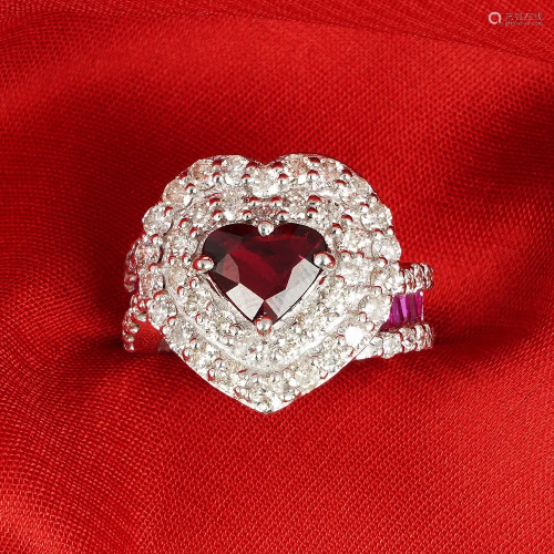 14 K White Gold Royal Red Ruby (LOTUS) & Diamond …