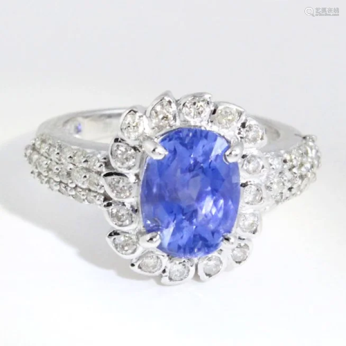 14 K White Gold Blue Sapphire (IGI Cert.) Diamond …
