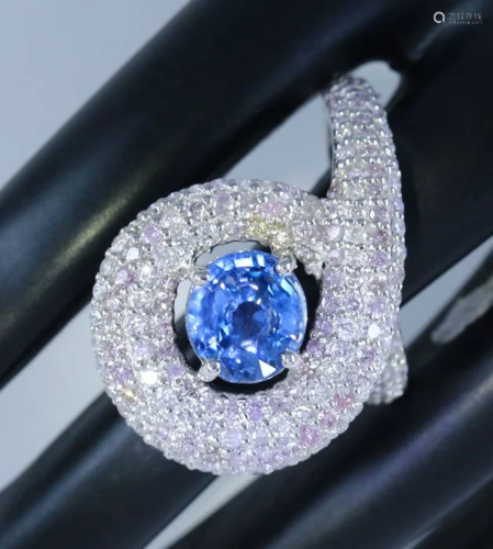 14 K / 585 White Gold Blue Sapphire & Pink Diamond…