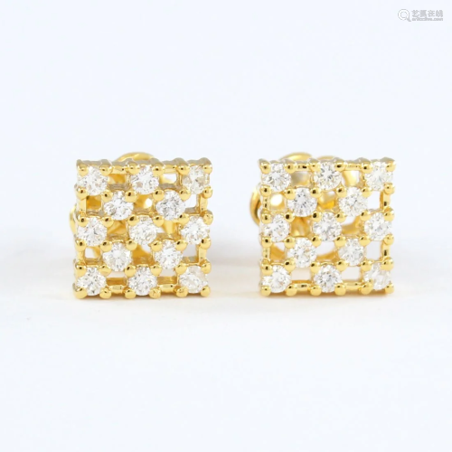 IGI Certified 14 K Yellow Gold Diamond Earring Studs
