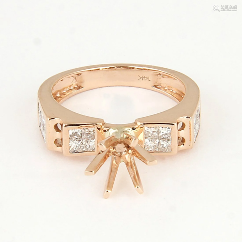 IGI 14K Rose Gold Diamond Ring - Center stone …
