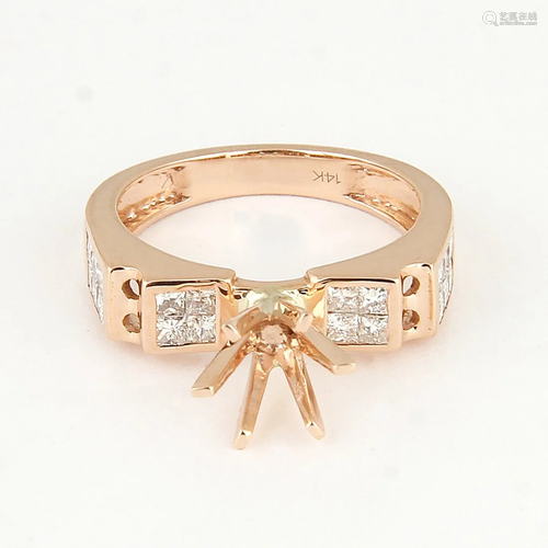 IGI 14K Rose Gold Diamond Ring - Center stone …