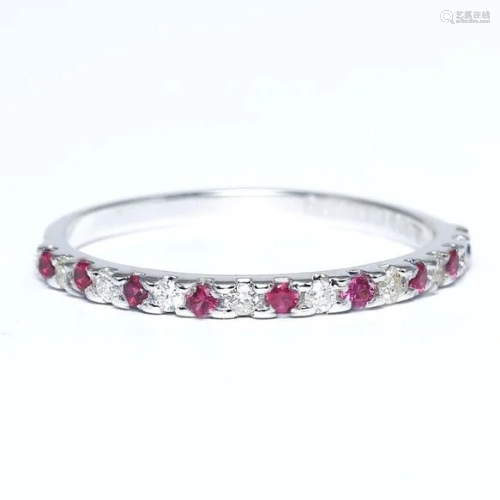 14 K / 585 White Gold Diamond and Ruby Band Ring