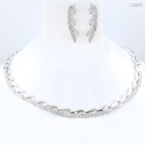 14 K White Gold IGI Cert. Diamond Necklace & Ea…