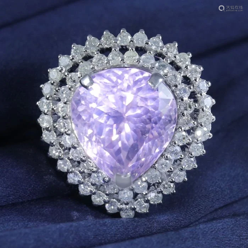 14 K White Gold Kunzite (IGI Certified) & Diamond Ring