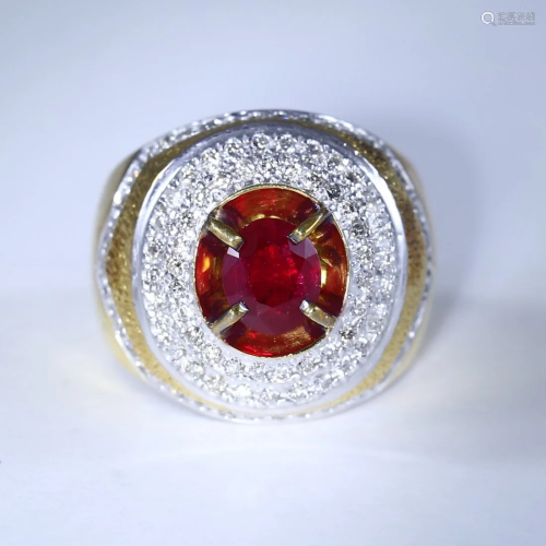 9 K Yellow Gold Designer Ruby and Diamond Men's Ring