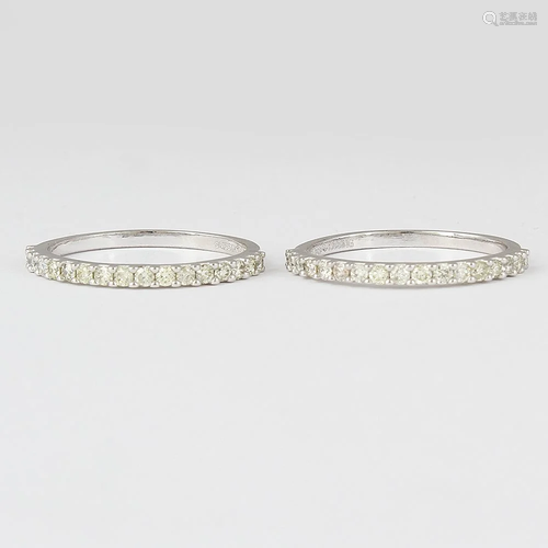 14 K / 585 White Gold Set of 2 Diamond Band Rings