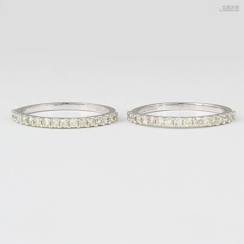 14 K / 585 White Gold Set of 2 Diamond Band Rings