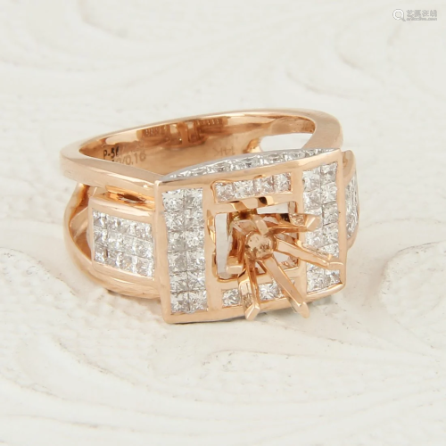 14 K Rose Gold Diamond Ring - Center stone unmounted