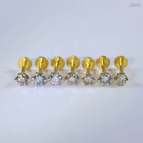 14 K Yellow Gold Set of 7 Diamond Ear Studs/Nose Pin