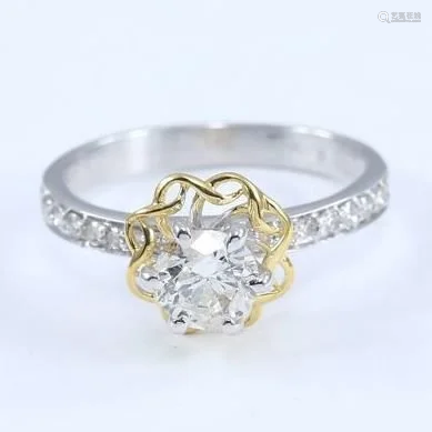 18 K White & Yellow Gold Solitaire Diamond Ring