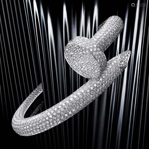 14K White Gold Cartier Style Nail head Diamond Bra…