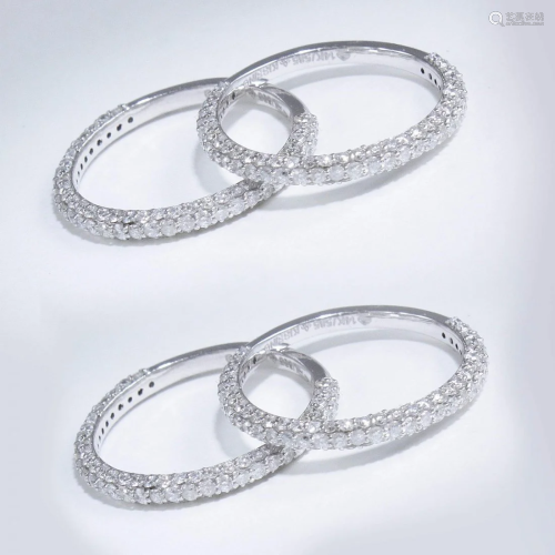 14 K / 585 Set of 4 White Gold Diamond Band Ri…