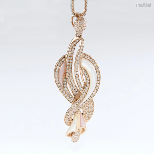 14K Rose Gold Diamond & MOP Pendant Necklace & E…