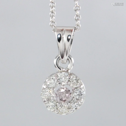 14K White Gold PINK Diamond Pendant Necklace & …