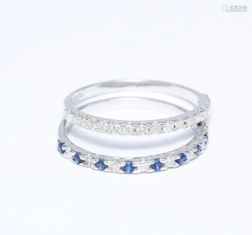 14 K White Gold Diamond and Blue Sapphire R…