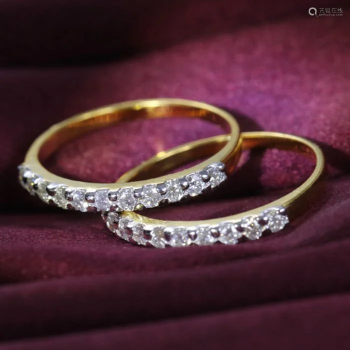 14 K / 585 Yellow Gold Set of 2 Diamond Band Rings