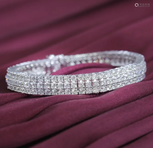 14 K / 585 White Gold 3 Line Diamond Tennis Bracelet