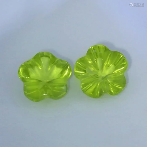 IGI Cert. 2.33ct. Set of 2 Flower Cut Peridots PAKISTAN