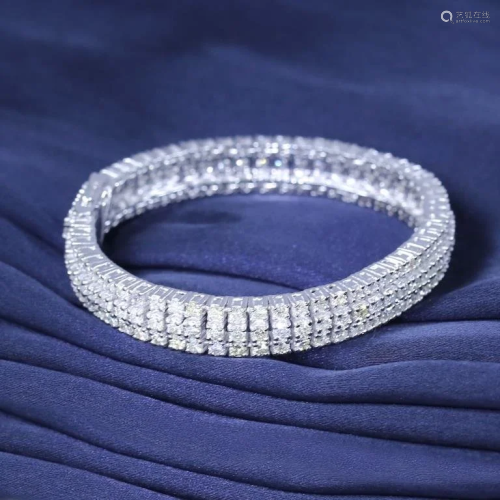 14 K White Gold 3 Line Tennis Bracelet with Diamonds