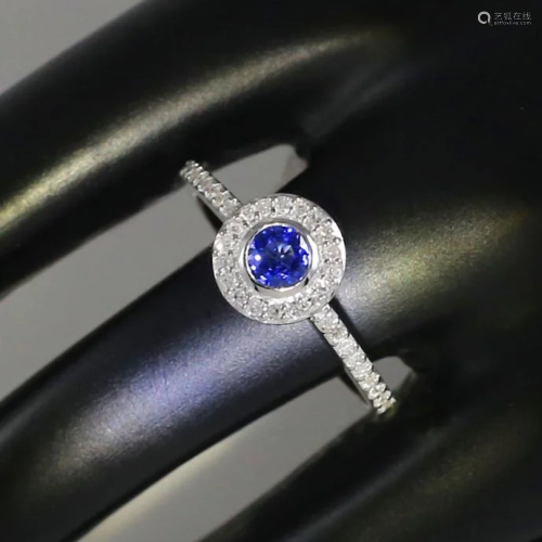 18 K / 750 White Gold Blue Sapphire and Diamond R…