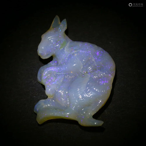 IGI Certified 27.07 ct. Carved Kangaroo Opal AUSTR…