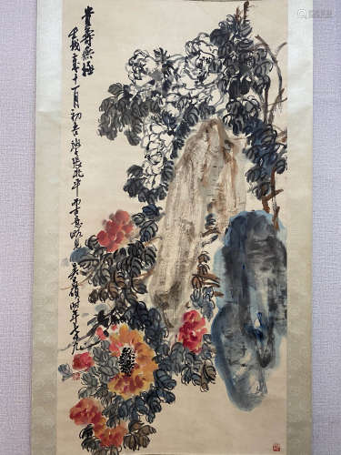 A Chinese Flower&bird Painting Scroll, Wu Changshuo Mark
