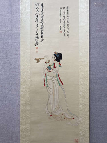 A Chinese Figure Painting Scroll, Zhang Daqian Mark