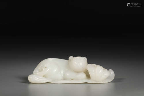 A Chinese Hetian Jade Carved Beast Ornament