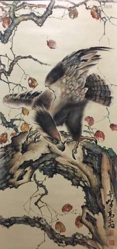 A Chinese Eagle Painting Scroll, Gao Qifeng Mark