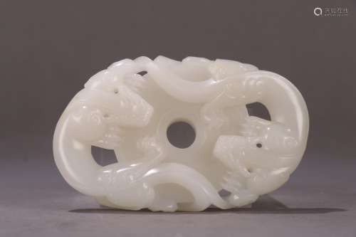 A Chinese Dragon Carved White Jade Bi Ornament