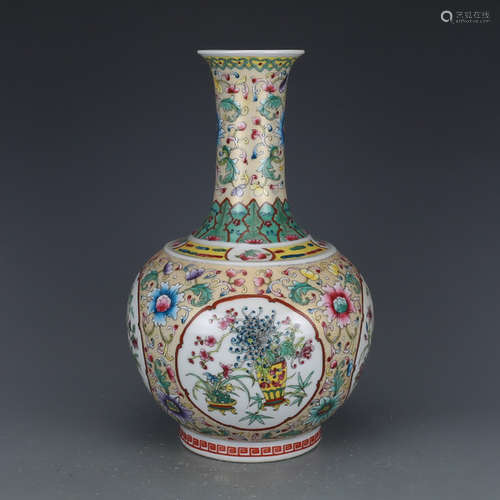 A Chinese Famille Rose Floral Porcelain Vase