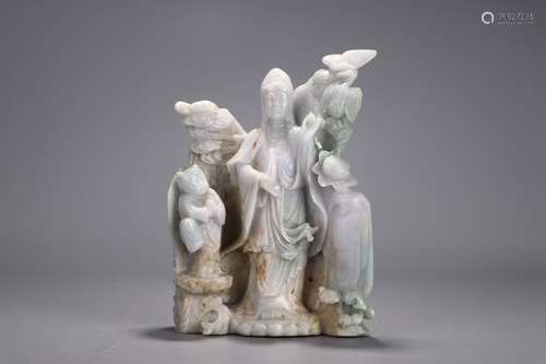 A Chinese Jadeite Carved Guanyin Statue