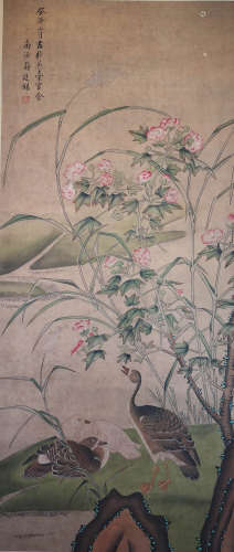A Chinese Flower&bird Painting Scroll, Jiang Tingxi Mark