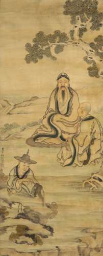 A Chinese Figure Painting Scroll, Wu Donghuai Mark