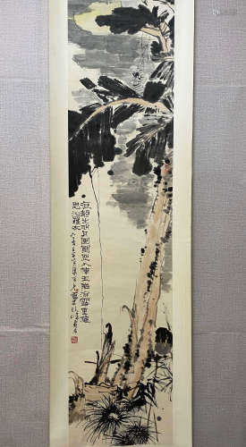 A Chinese Flower&bird Painting Scroll, Pan Tianshou Mark
