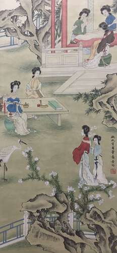 A Chinese Figures Painting Scroll, Huang Jun Mark