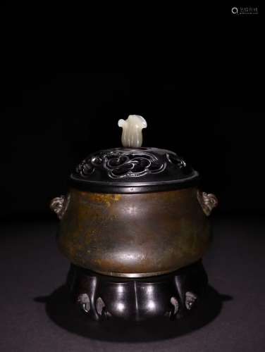 A Chines Beast Ears Copper Incense Burner