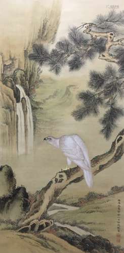 A Chinese Flower&bird  Painting Silk Scroll, Ma Jin Mark